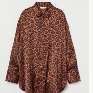 H&M Brown Leopard Print Button-Up Blouse